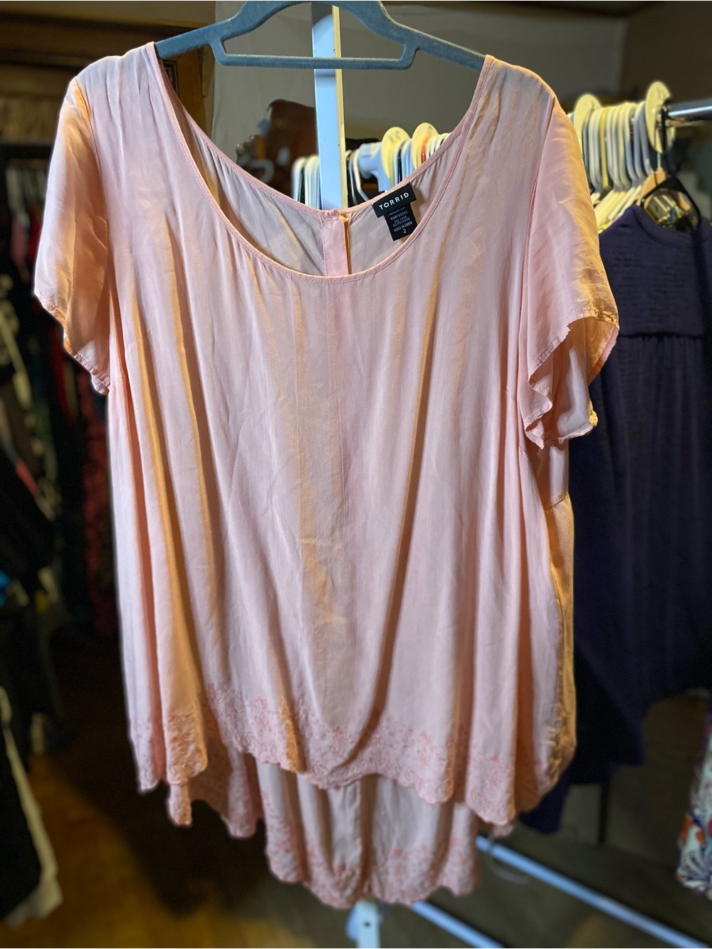 torrid Blush Pink Scoop Neck Lace-Hem Tunic
